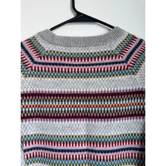 NWOT White + Warren Cashmere Check Striped Crewneck Sweater